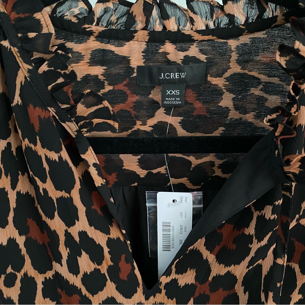 J. Crew Tie-Neck Dress in Leopard Crinkle Chiffon, size XXS, NWT - Picture 13 of 16